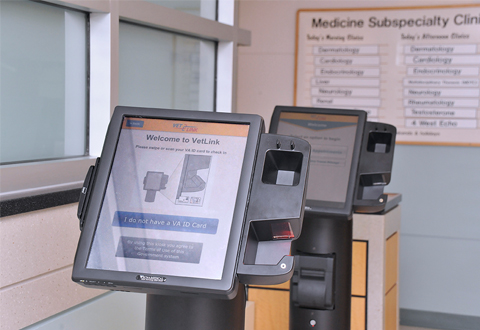 Image of of Vet Link login page displayed on the new patient kiosk (mobile computer with display screen) which allows Veterans to electronically file for mile reimbursement.