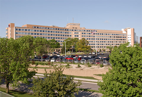 Image of the main entrance of the William S. Middleton Memorial Veterans Hospital